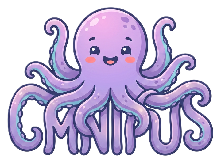 Omnipus, a lavender octopus whose tentacles spell the name